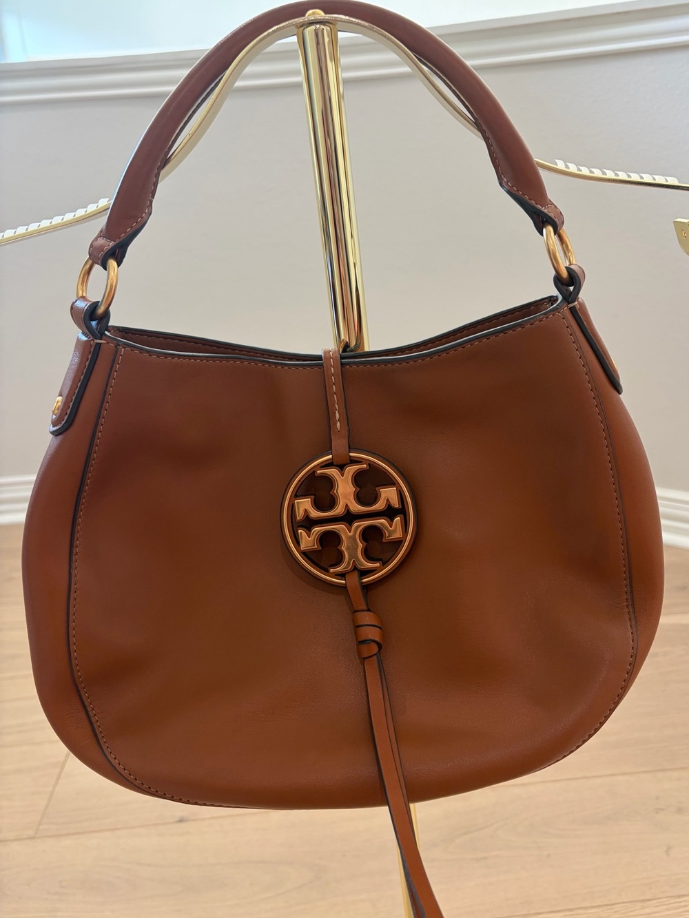 Tory Burch Cognac Leather Hobo with Logo Medallion - Picture 6 of 16